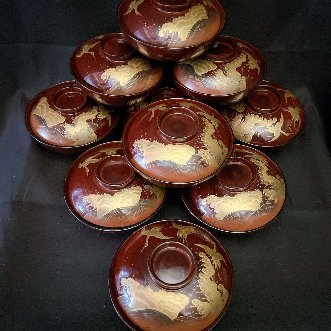 能登輪島 輪島塗 極上本堅地 金蒔絵　椀10客 茶器 蒔絵 漆器 古美術 骨董