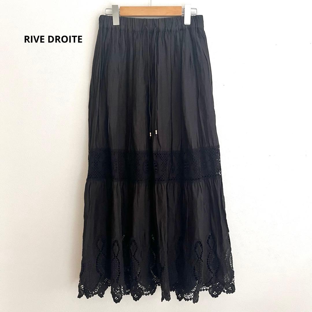 定価2.4万 リヴドロワ ケミカルレースティアードスカート 36 ブラック