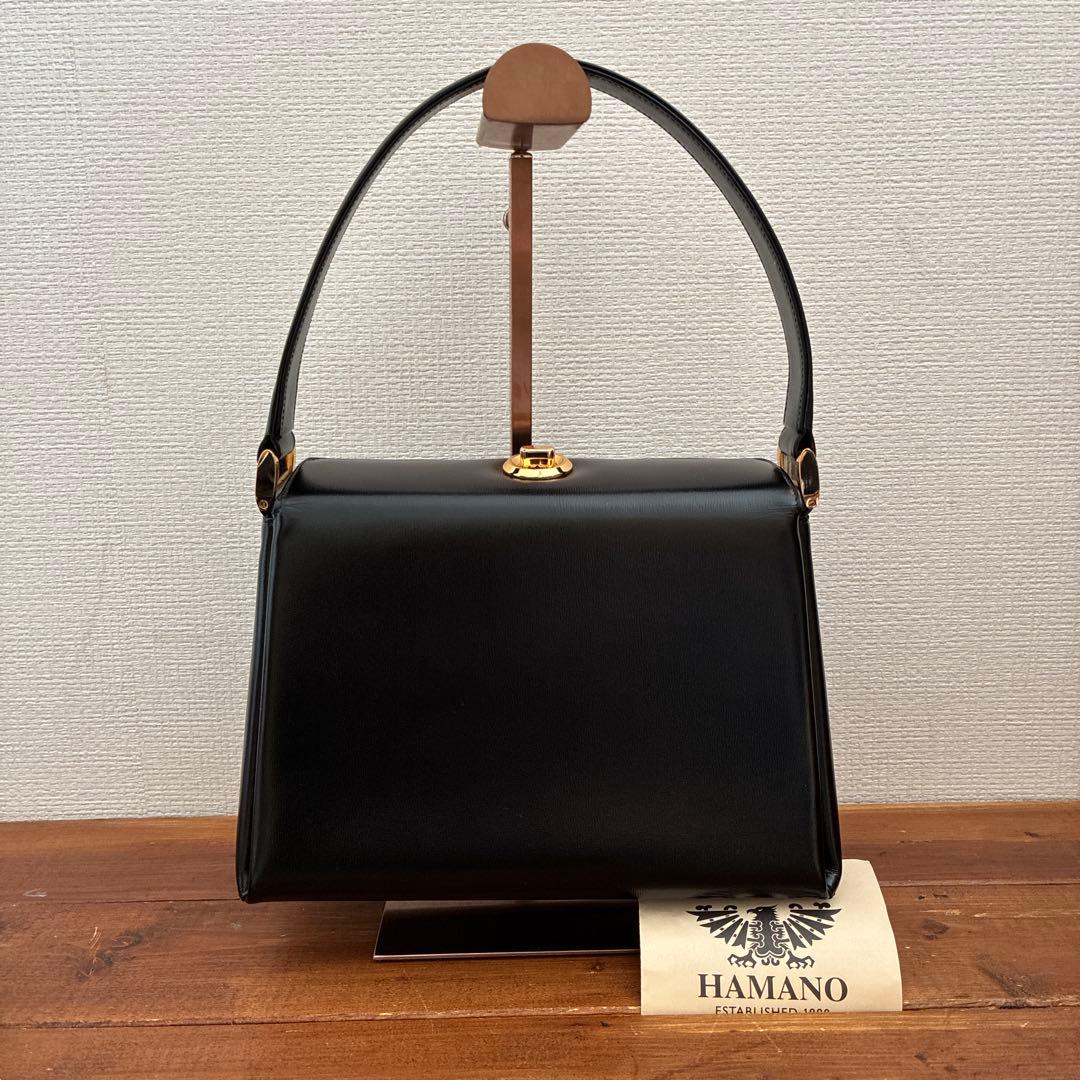 【美品】濱野皮革工藝 hamano 冠婚葬祭　フォーマルバッグ 黒　レザー