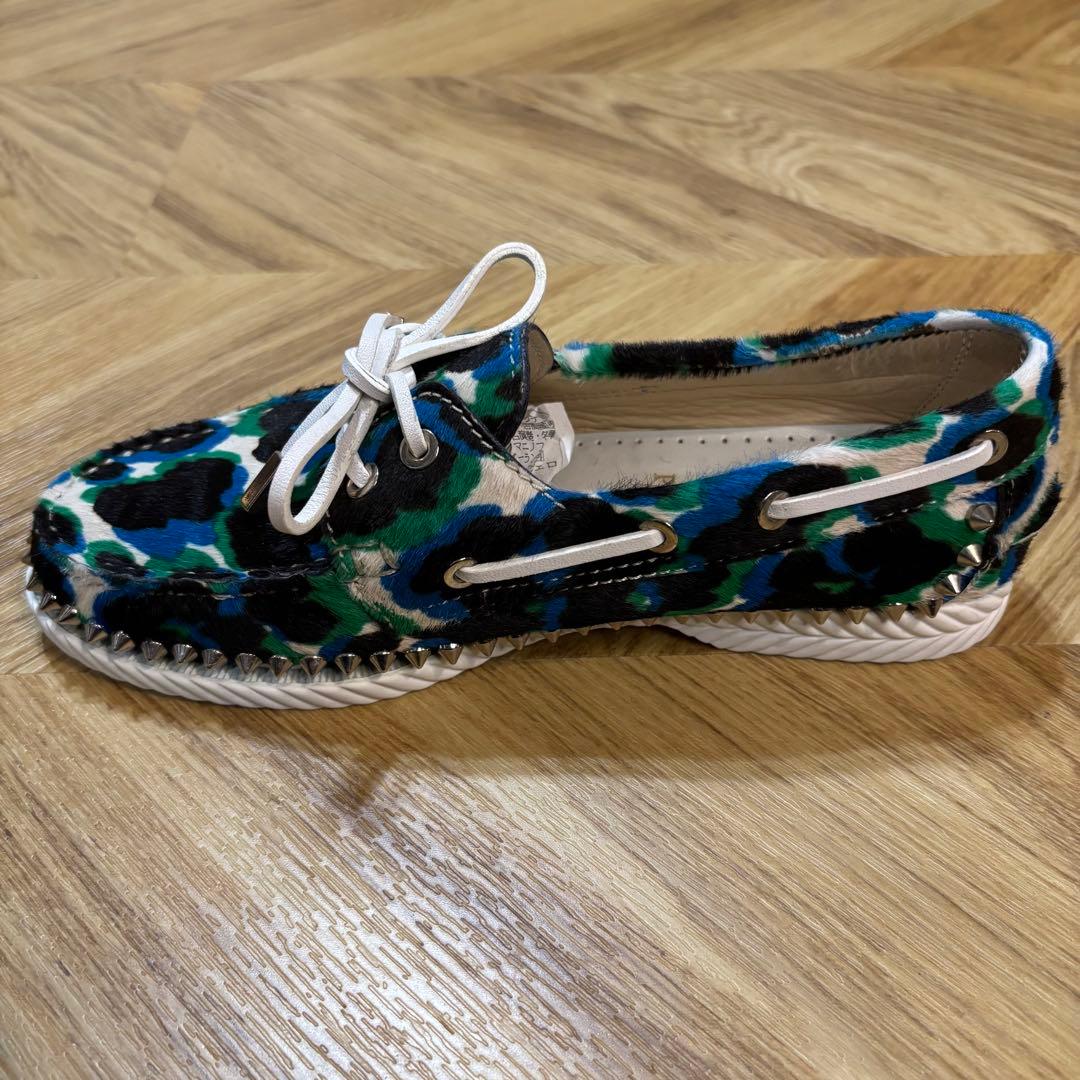 美品】クリスチャンルブタン ヒョウ柄 ハラコ ローファー 約24cm 赤