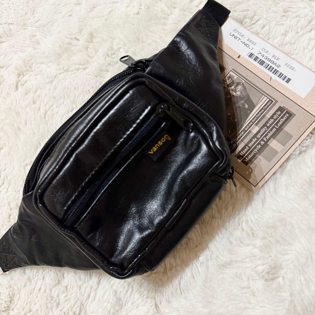 新品未使用タグ付 VANSON レザーポーチ ボディバッグ ブラック