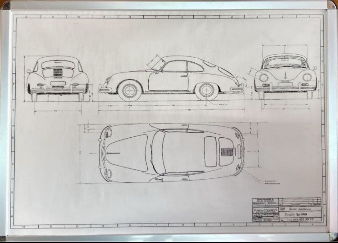 PORSCHE356A coup ポルシェ 設計図 製図 図面 プリントポスター