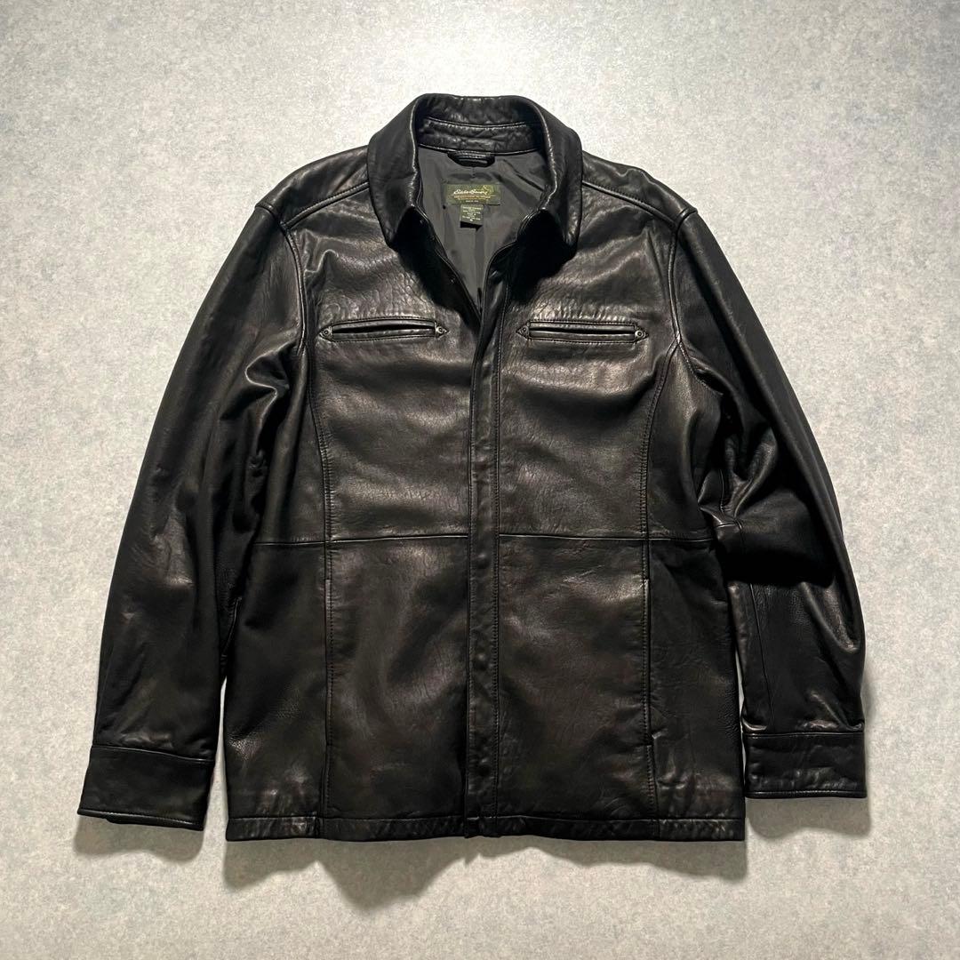 【美品】エディーバウワー 上質 レザージャケット カーコート 黒 ラムレザー