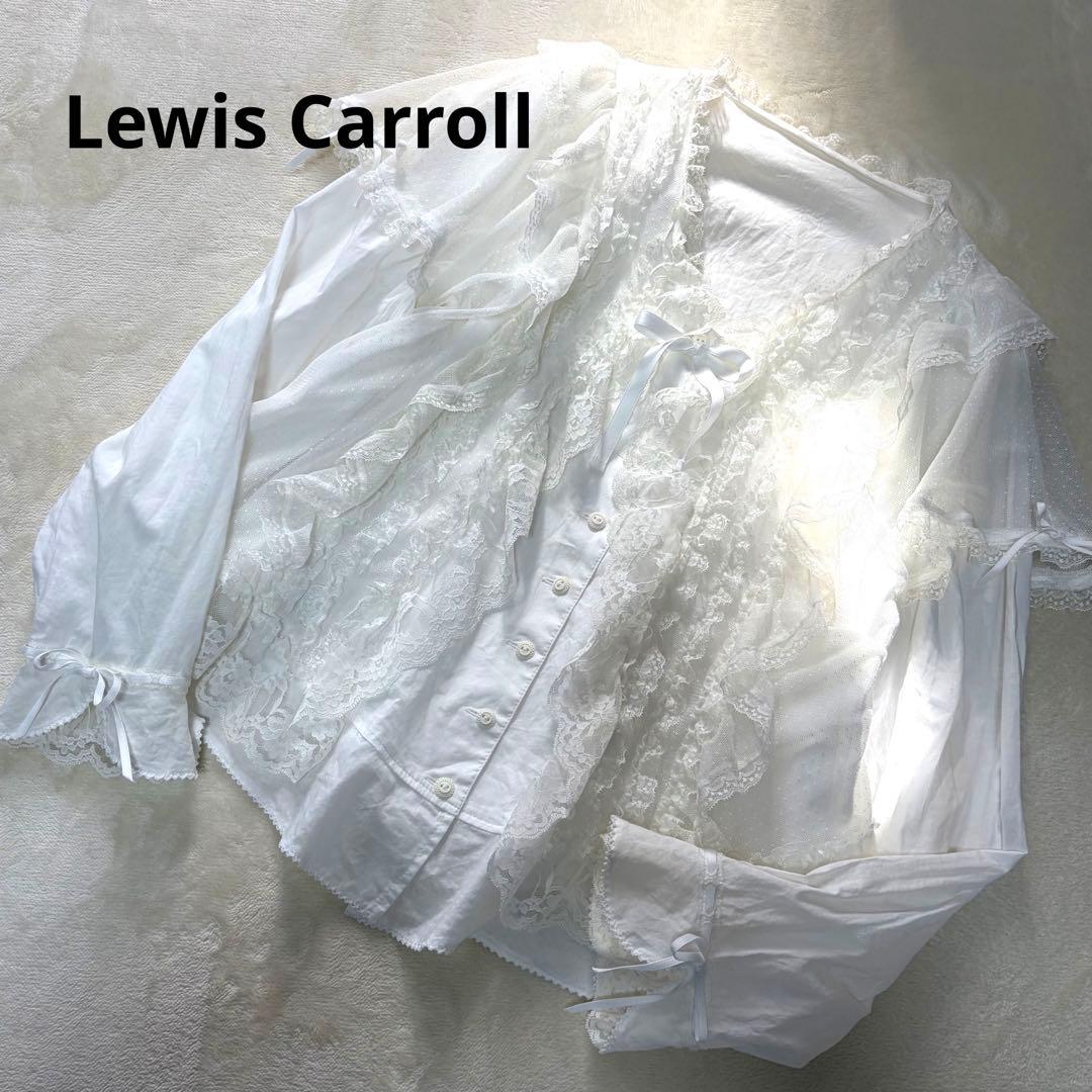 ルイスキャロル　希少　日本製　ドットチュール重ね　ローンフリルブラウスL15