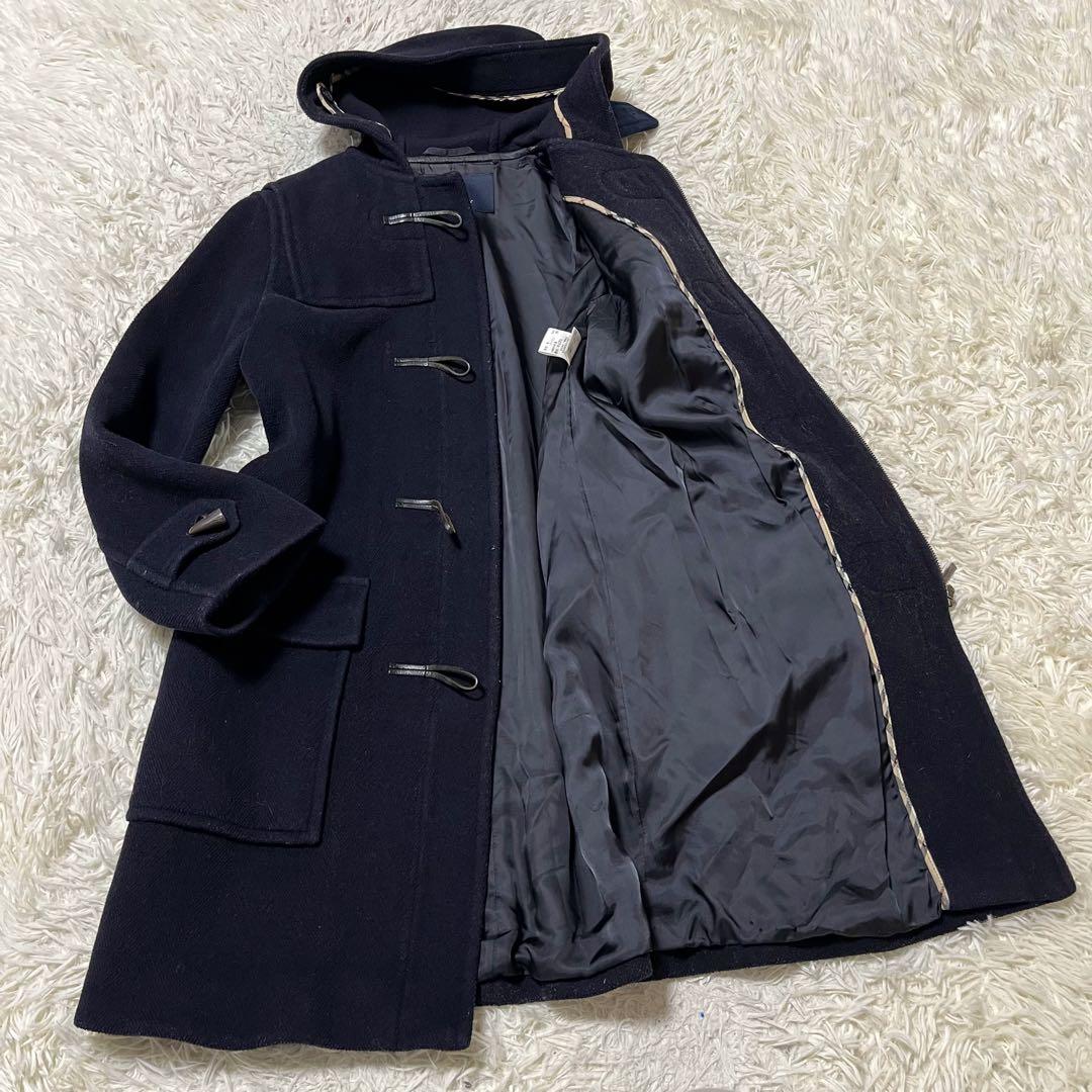 希少 40 バーバリーロンドン ヘリンボーン ダッフルコート ロング丈 ネイビー