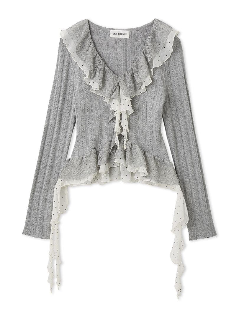 ボリュームフリルニットトップス　gry