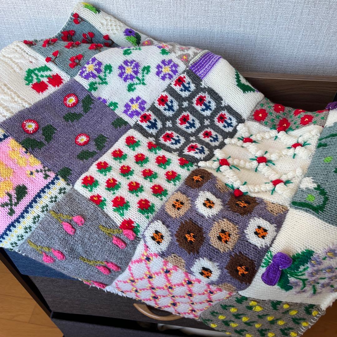 フラワーモチーフのブランケット☆ハンドメイド