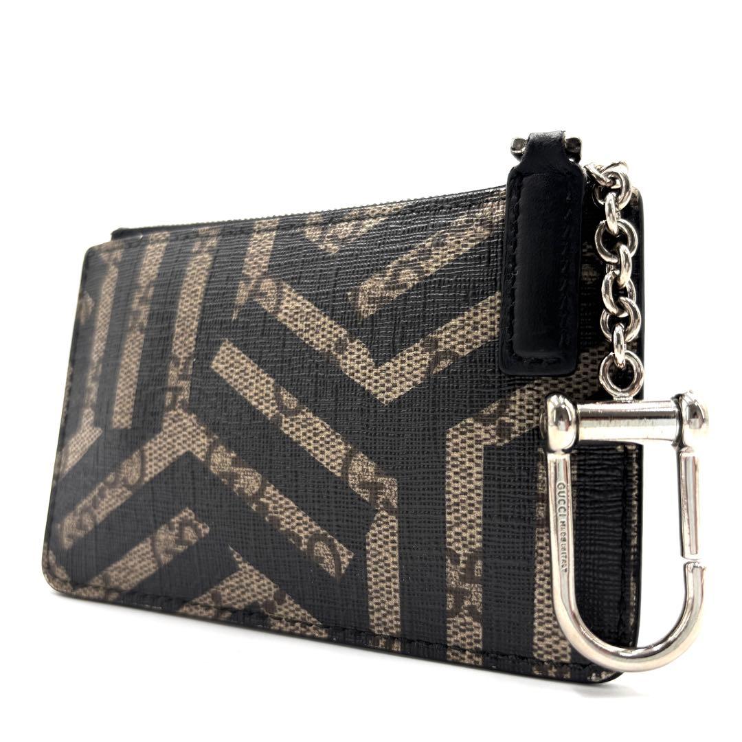 美品 グッチ カレイド ケース GGスプリーム 総柄 チャーム グレー 黒