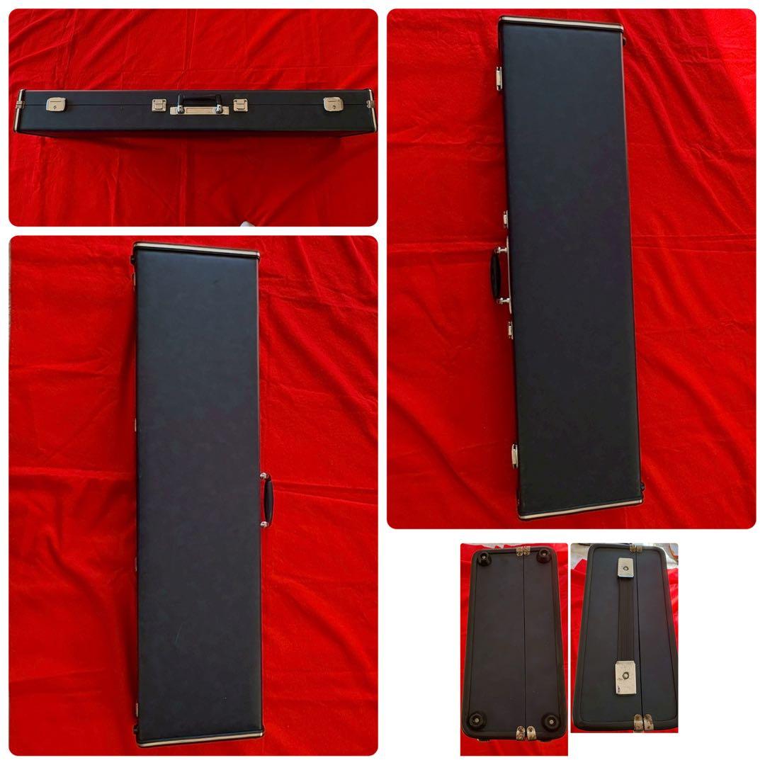 中棹 長唄三味線 紅木 金細 三つ折り 子持ち綾杉胴 犬皮 両面 ハード