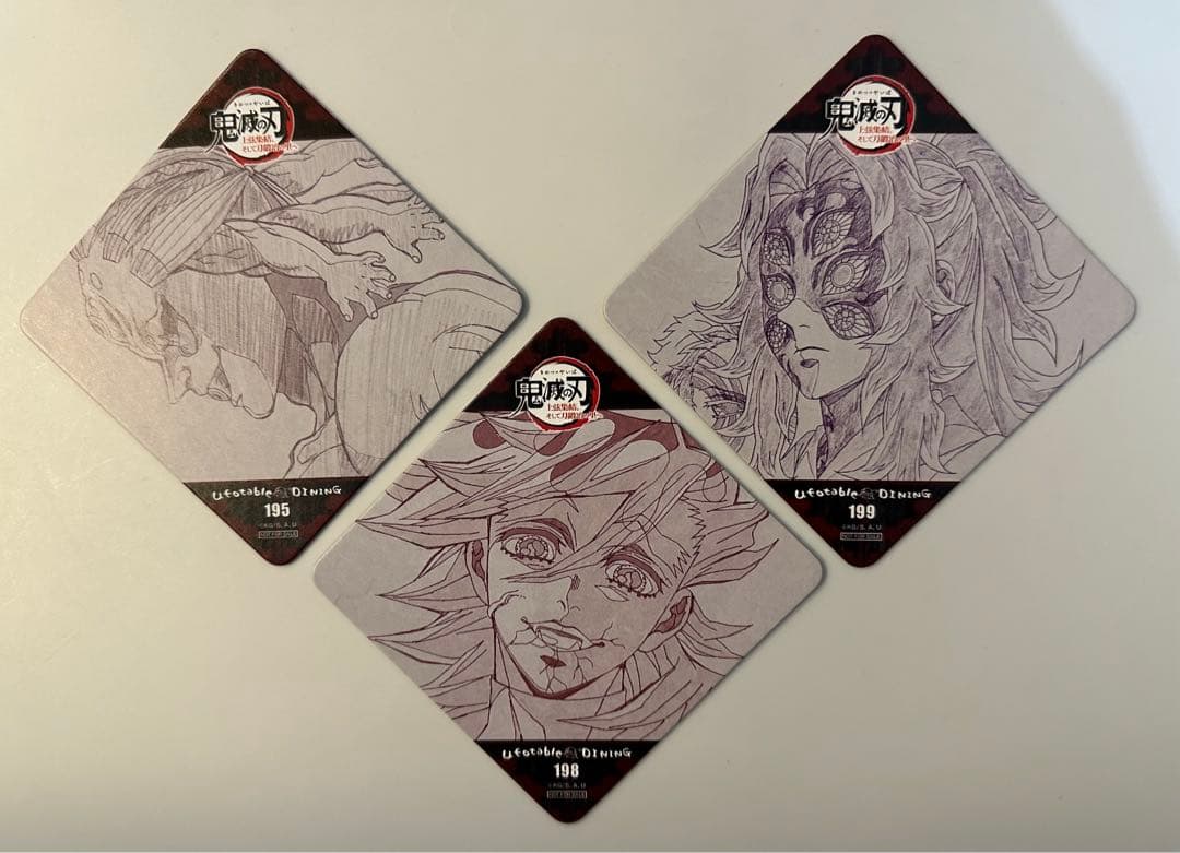 鬼滅の刃 童磨 黒死牟 玉壺 コースター ダイニング 3枚セット 上弦集結 鬼滅の刃】上弦解体したい無惨【刀鍛冶の里編】【黒死牟】【童磨】【猗
