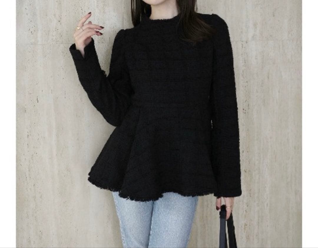 [ハナ]美品　anuans ツイードペプラムブラウス ブラック 1