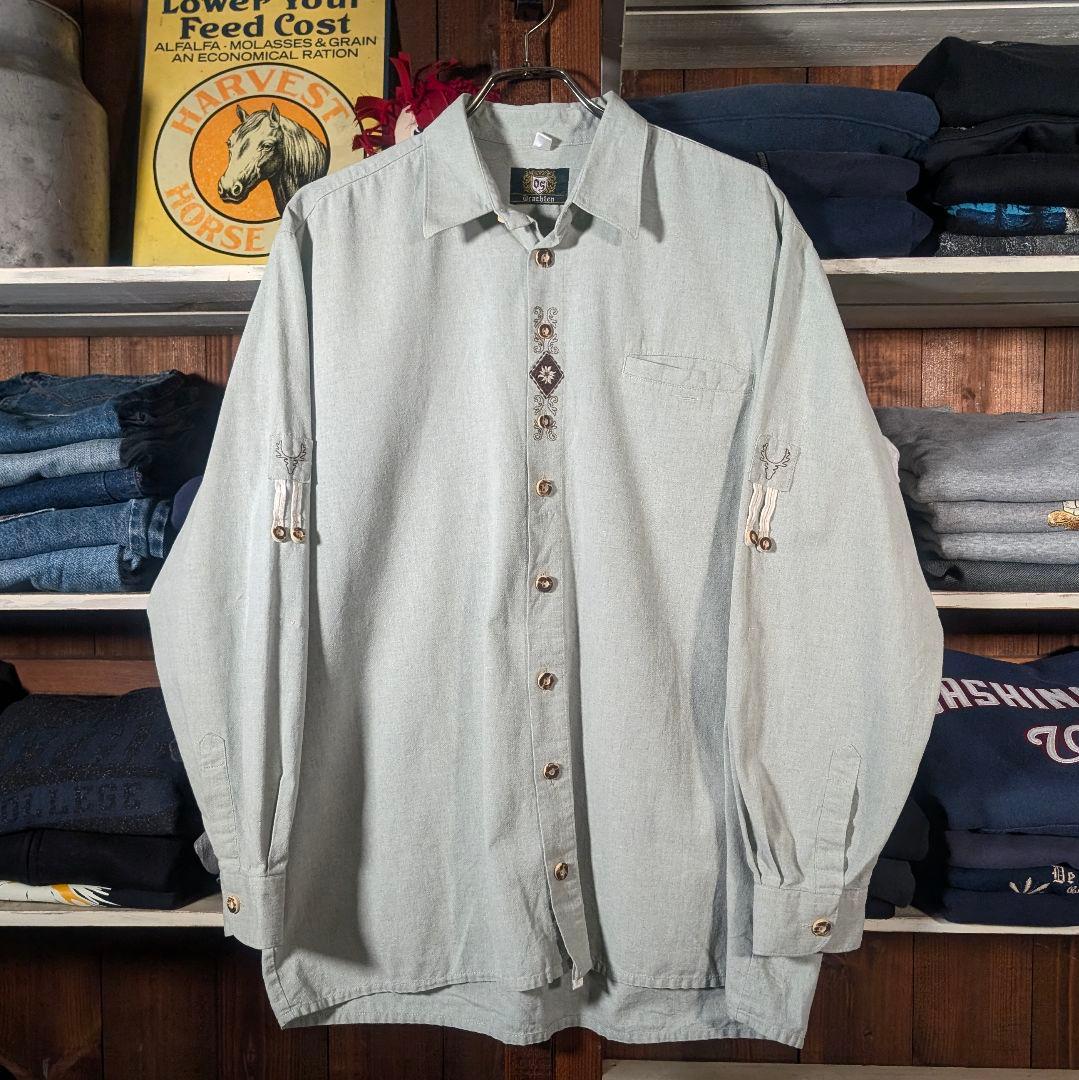 90s　ユーロヴィンテージ　チロリアンシャツ　チロルシャツ　刺繍　オーバーサイズ Drachien ドラッチェン ユーロ製 チロル 刺繍デザイン チロリアン