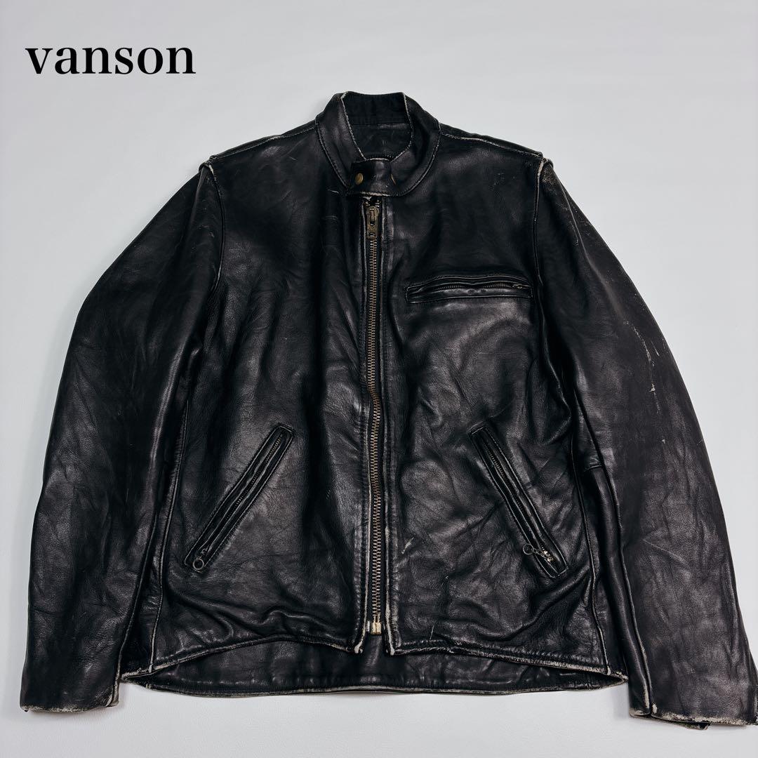 【XL相当】80's vanson TYPE-B シングルライダースジャケット VANSON（バンソン） VANSON MODEL B シングル ライダース ブラック