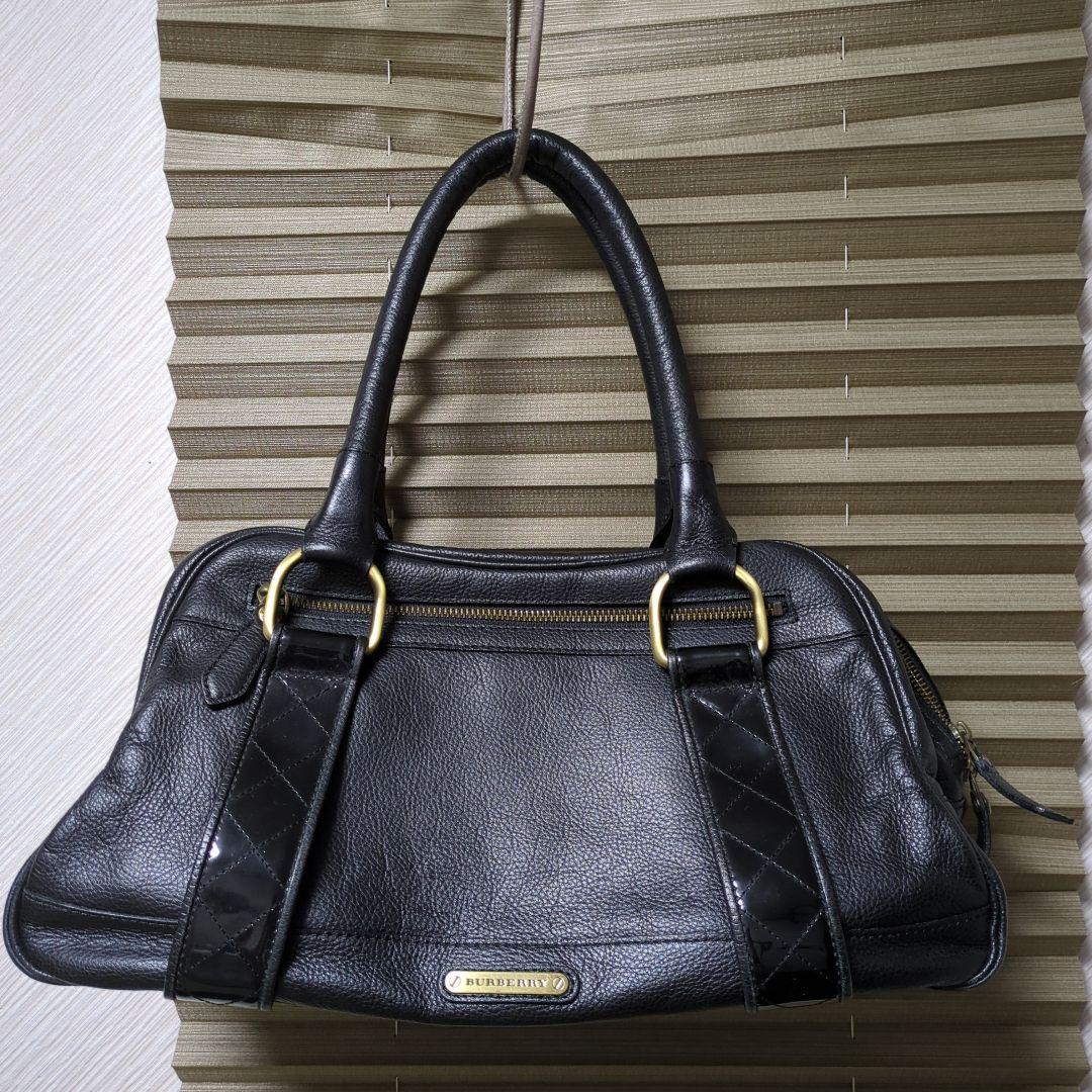 【希少美品】burberry バーバリー バッグ ボストンバッグ レザー 革 黒