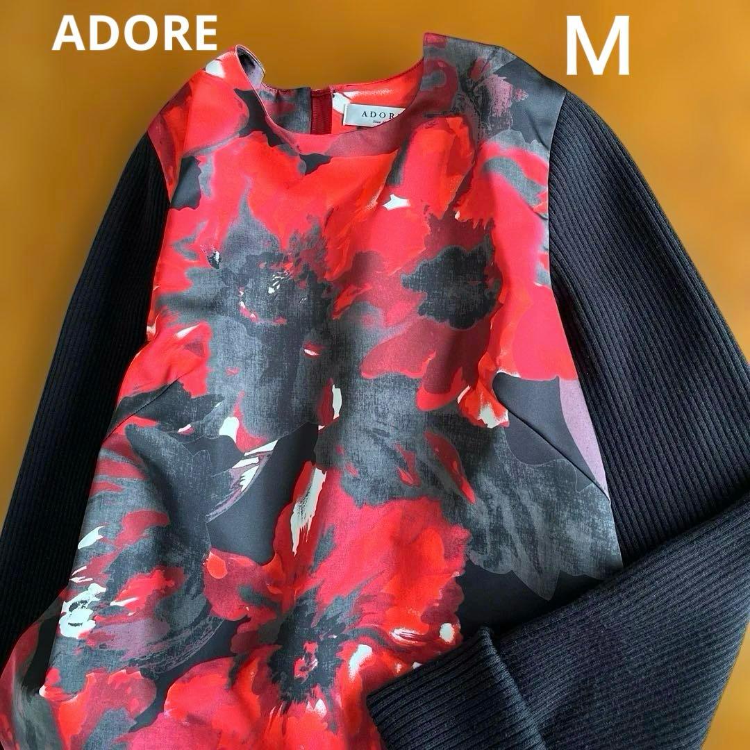 ADORE プルオーバーブラウス　トップス　異素材　光沢花柄プリント＋ニット classicalelf（クラシカルエルフ） トップス Tシャツ レディース 凸凹