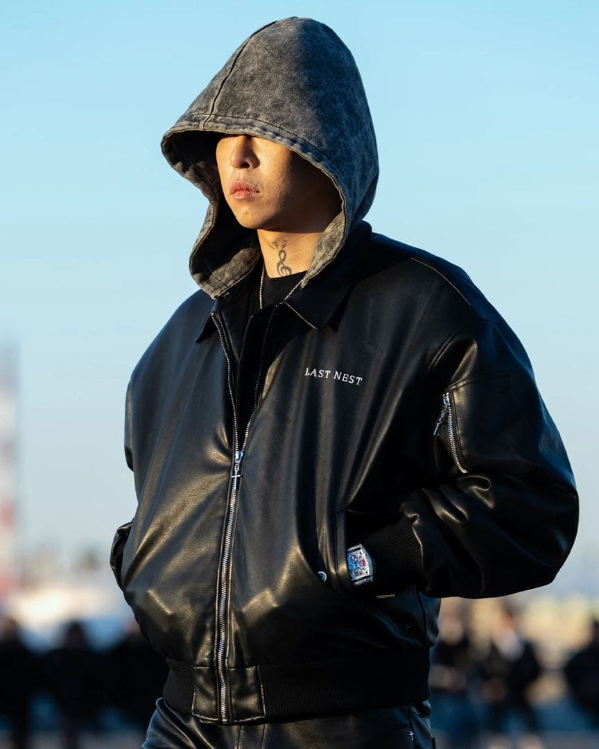 LAST NEST フード付きMA-1ジャケット ブラック　M