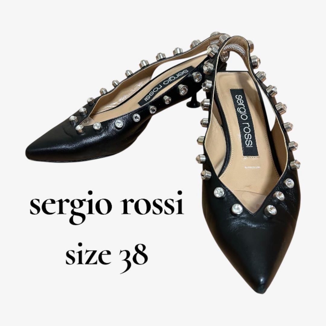 セルジオロッシ Sr バックストラップ レザー パンプス ヒール ビジュー 38