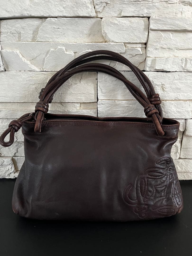 専用　ロエベ　ダークブラウン レザー ハンドバッグ