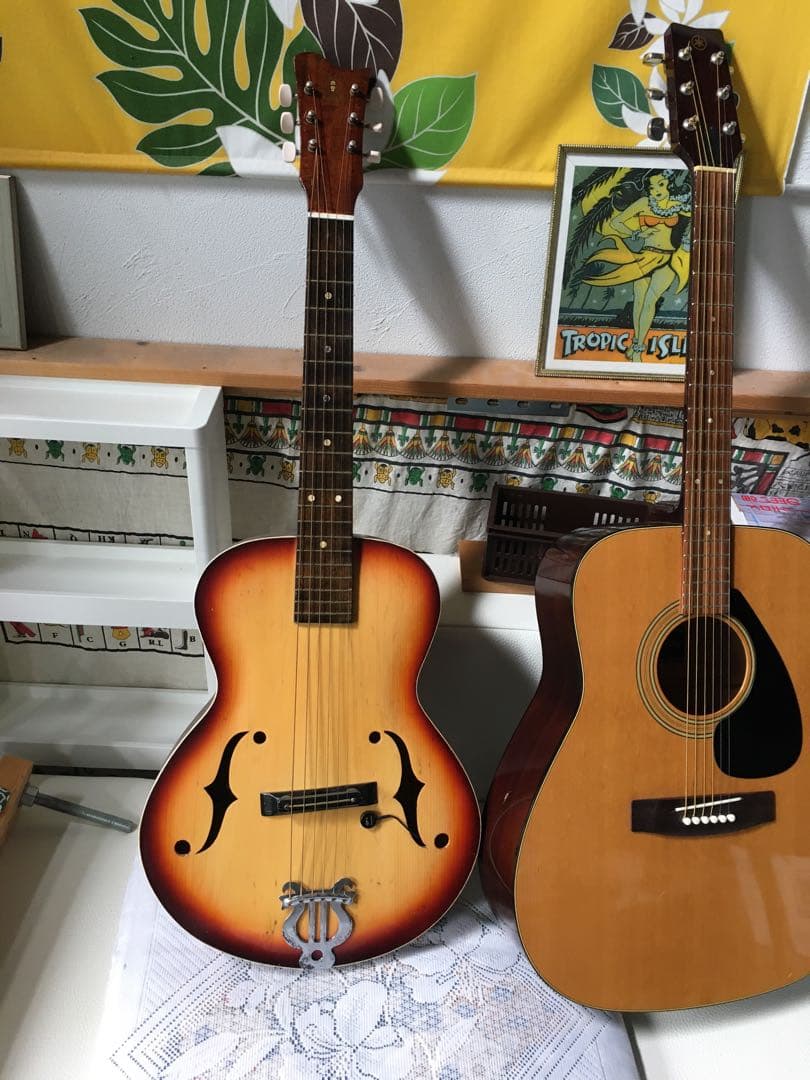 パーラーサイズピックギター木曽鈴木アーチトップpu付き