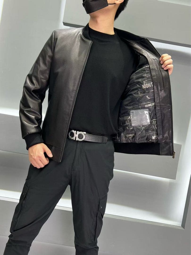 レ*イ様 レザーダウンジャケット ラムレザー シングルライダースジャケット