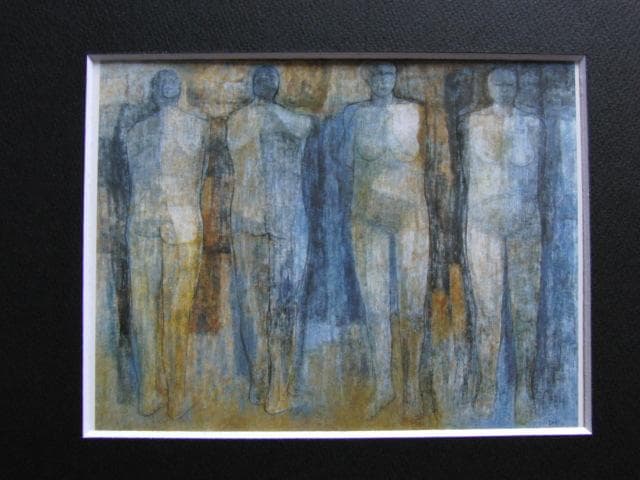 五百住乙人、【表裏二体】、希少な大判額装用画集より、美品、日本人画家 五百住 乙人、「小鳥」、希少画集・額装画、日本製・新品額縁にて額装