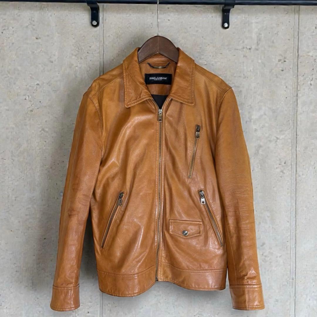 【至高の逸品】DOLCE&GABBANA ラムレザージャケット 46 キャメル