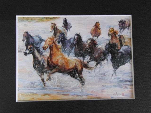 中畑艸人、【群馬・沢を渡る】、希少な大判額装用画集より、美品、日本人画家