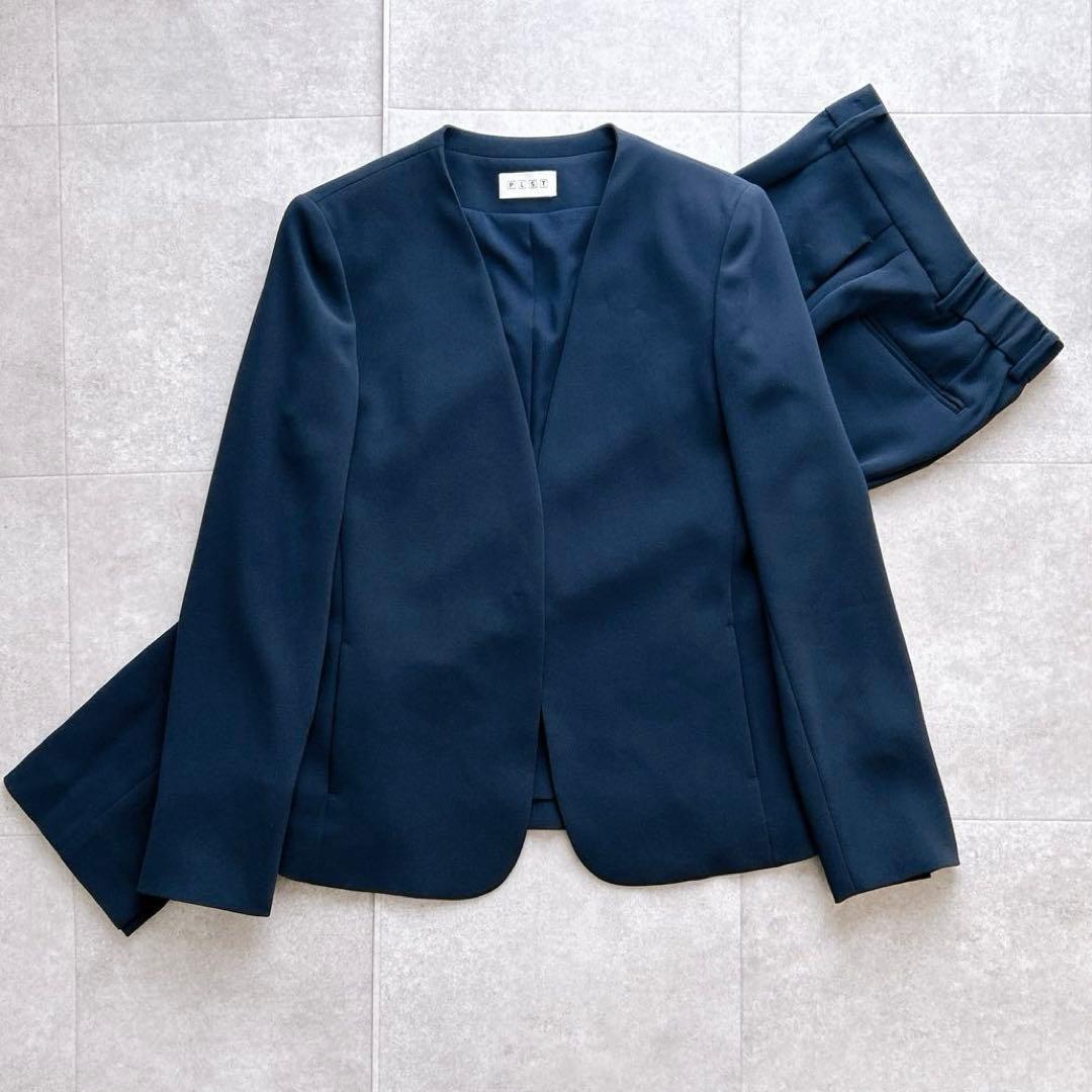 極美品✨ PLST トリアセブランド ノーカラー セットアップ 紺 M 2023