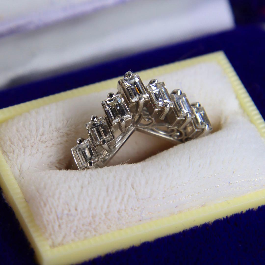 天然ダイヤ1.05ct Pt900 V字リング 6g 10号 ダイヤモンド リング Pt900 0.58ct 10.5号 7.3g 流線形 プラチナ 指輪