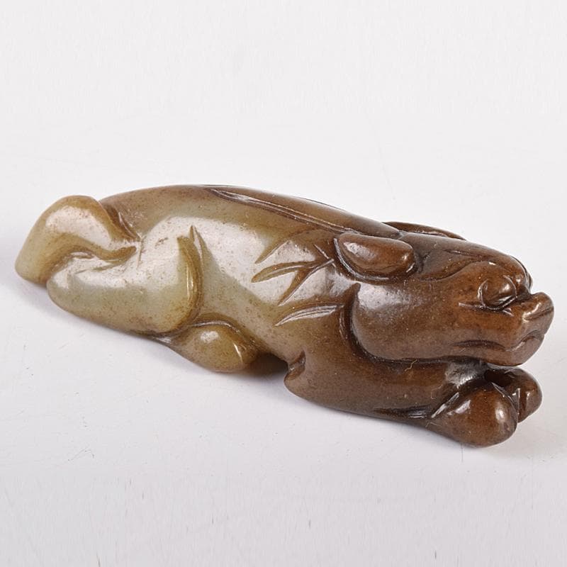 中国　玉石彫刻　神獣　根付　紙鎮　置物　C　7886E