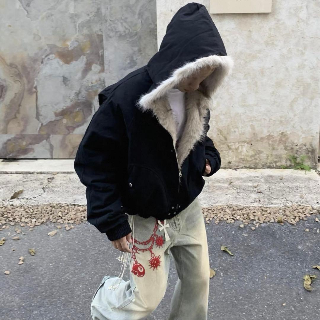 ブラック 防寒 裏起毛 ファー opium ブルゾン 平成 y2k MA1 - メルカリ