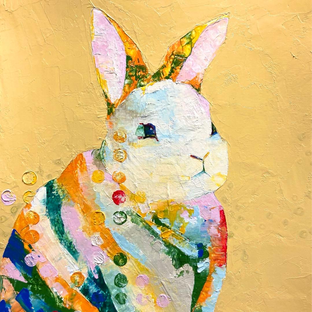 サ*ウ様 「re: rabbit」 油絵　うさぎ