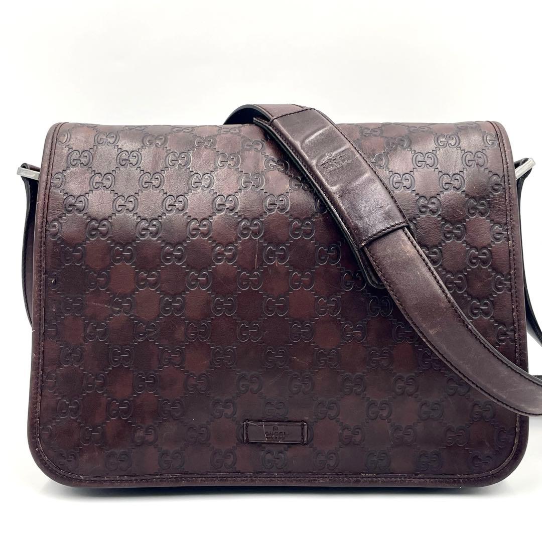 【美品】GUCCIグッチシマレザー メッセンジャーバッグ メンズ クロスボディ