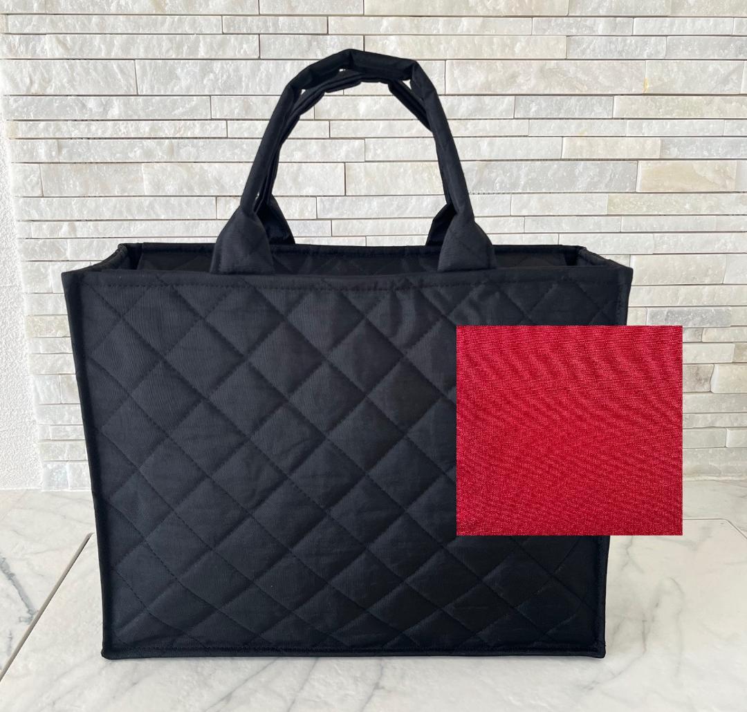 お受験バッグ　自立　黒　ファスナー付き　キルティングトート　保護者会　説明会用