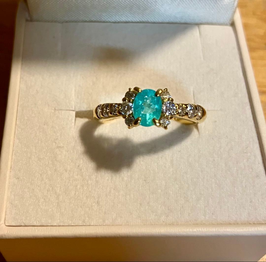 K18＊パライバトルマリン&ダイヤモンドリングです