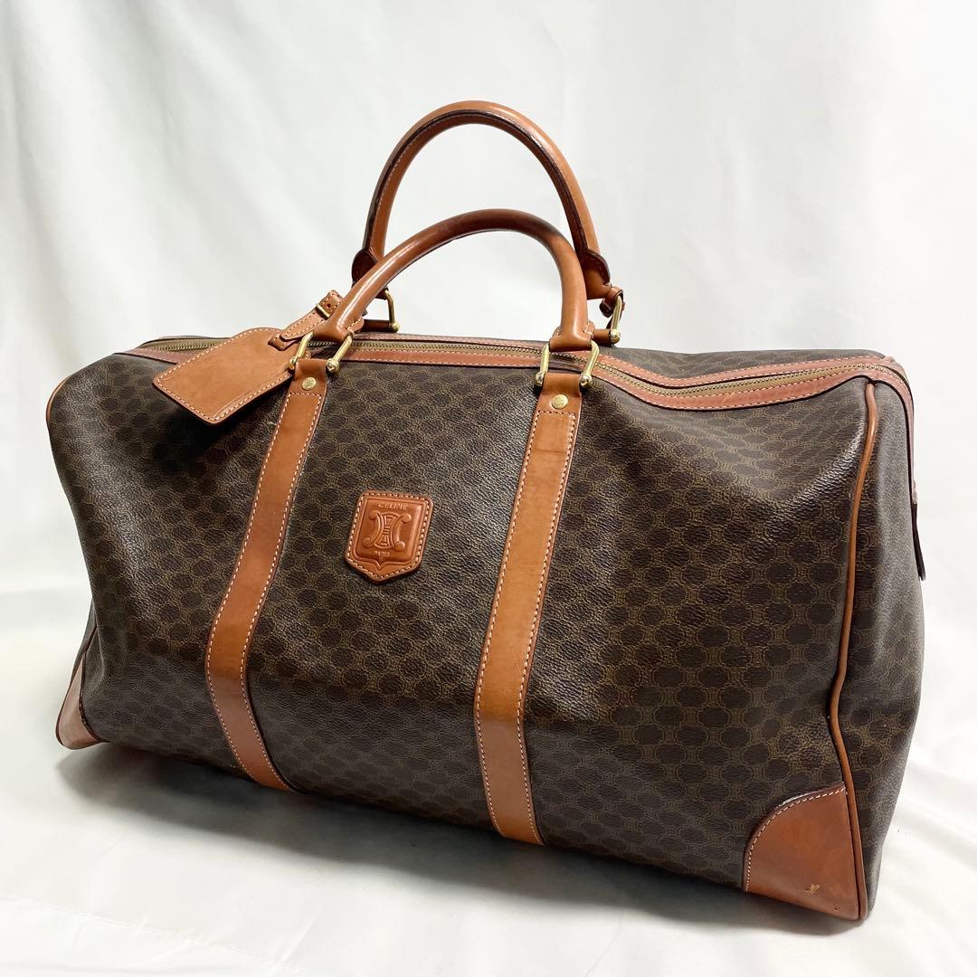 セリーヌ マカダム ボストンバッグ ブラウン カデナ チャーム 大容量 A4可