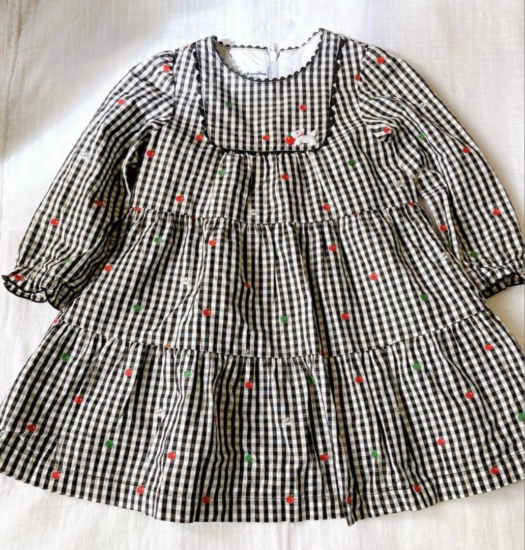 ファミリア　ギンガムチェックワンピース　90 カーディガン80