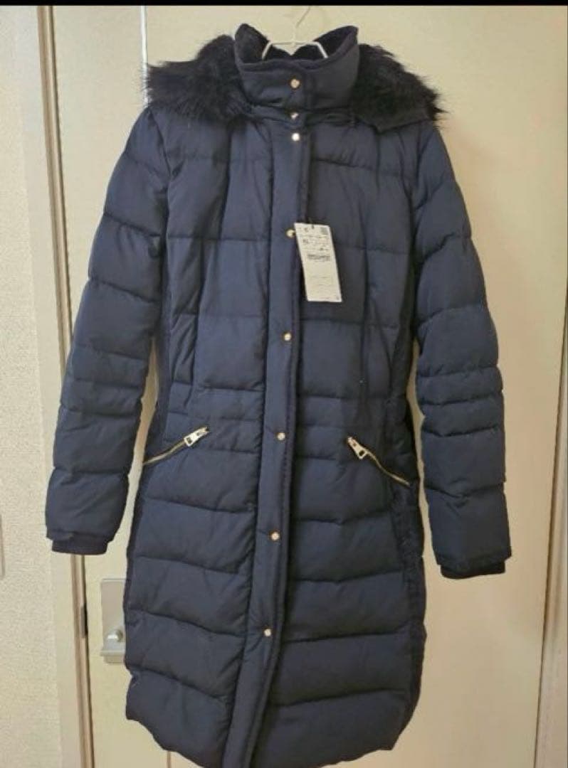 ネイビー フード付き ロングダウンジャケット 即日配送】軽量ダウンジャケット ロング&ショート丈兼用 レディース