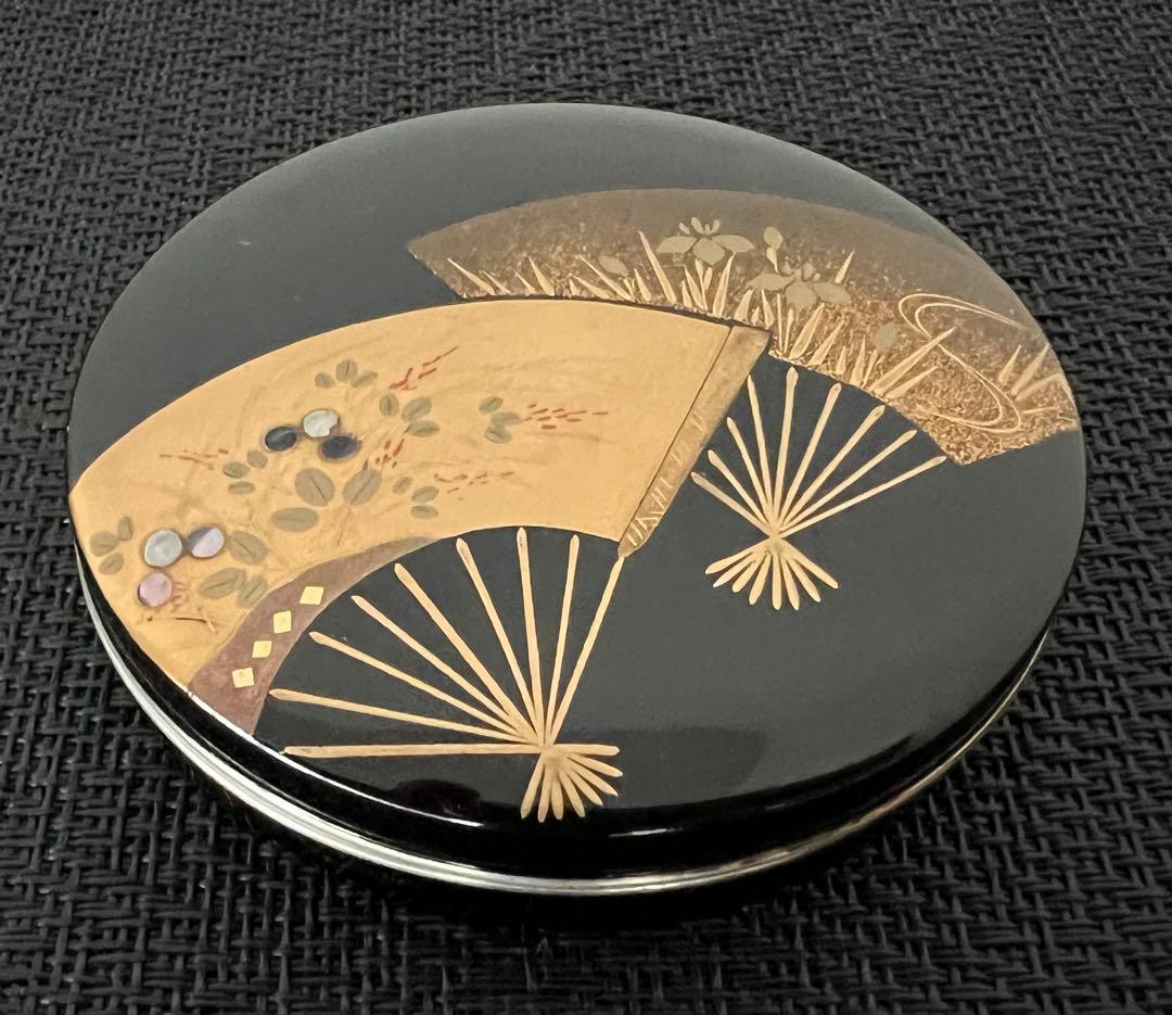 箕輪一星 作 扇面蒔絵香合 銀縁 箱付き