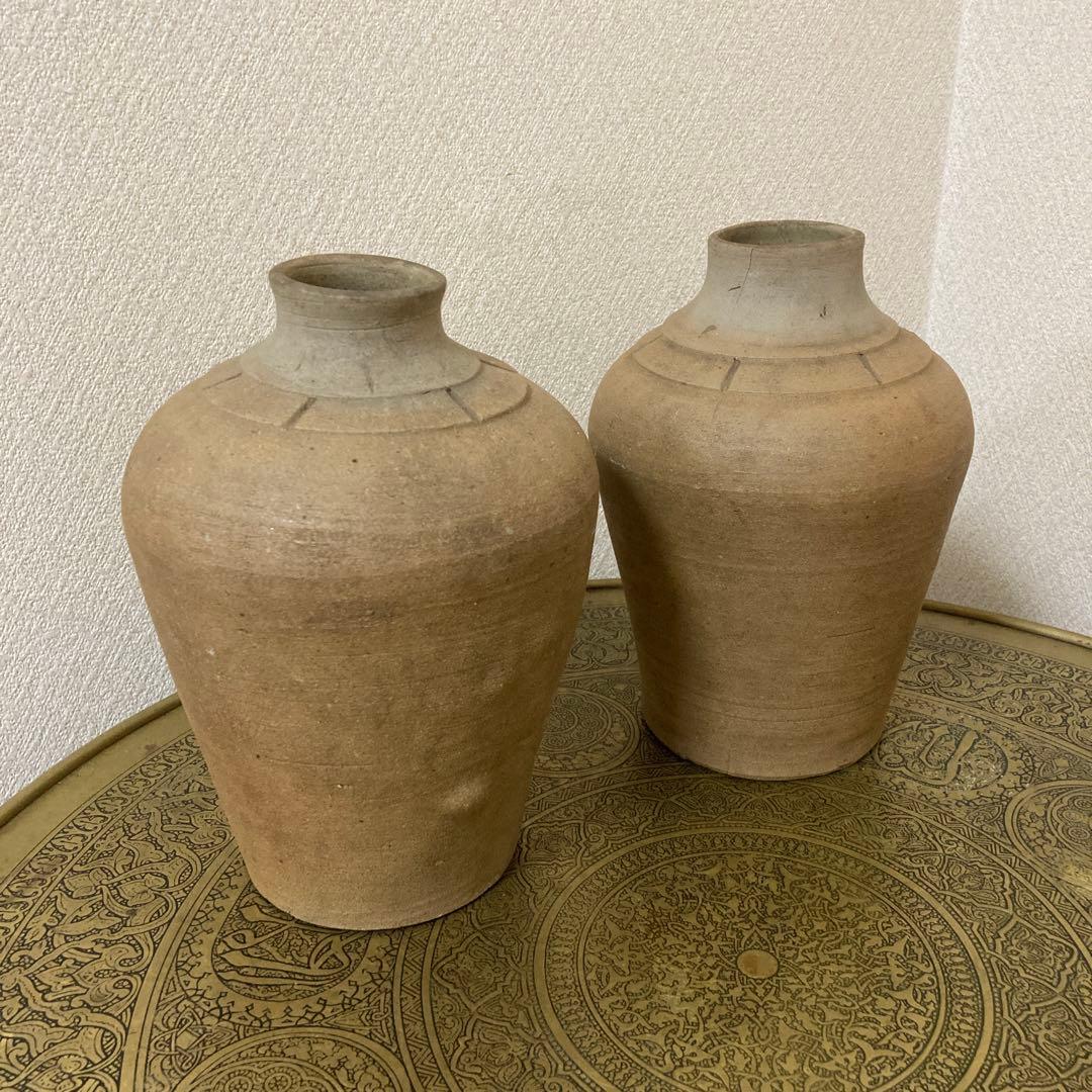 珍品　古壺2点〈検 須恵器　朝鮮　李朝　渥美壺　三筋壺　古越前　古常滑　古備前 常滑三筋壺 | 古美術いもと