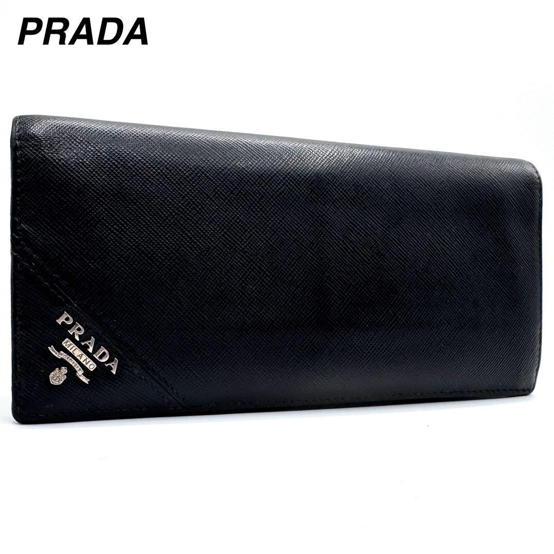 良品✨プラダ　二つ折り　長財布　サフィアーノレザー　メタル　ブラック