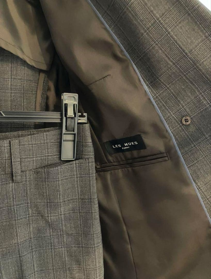 ミワク スーツ セットアップ 茶チェック ダブルジャケット パンツ