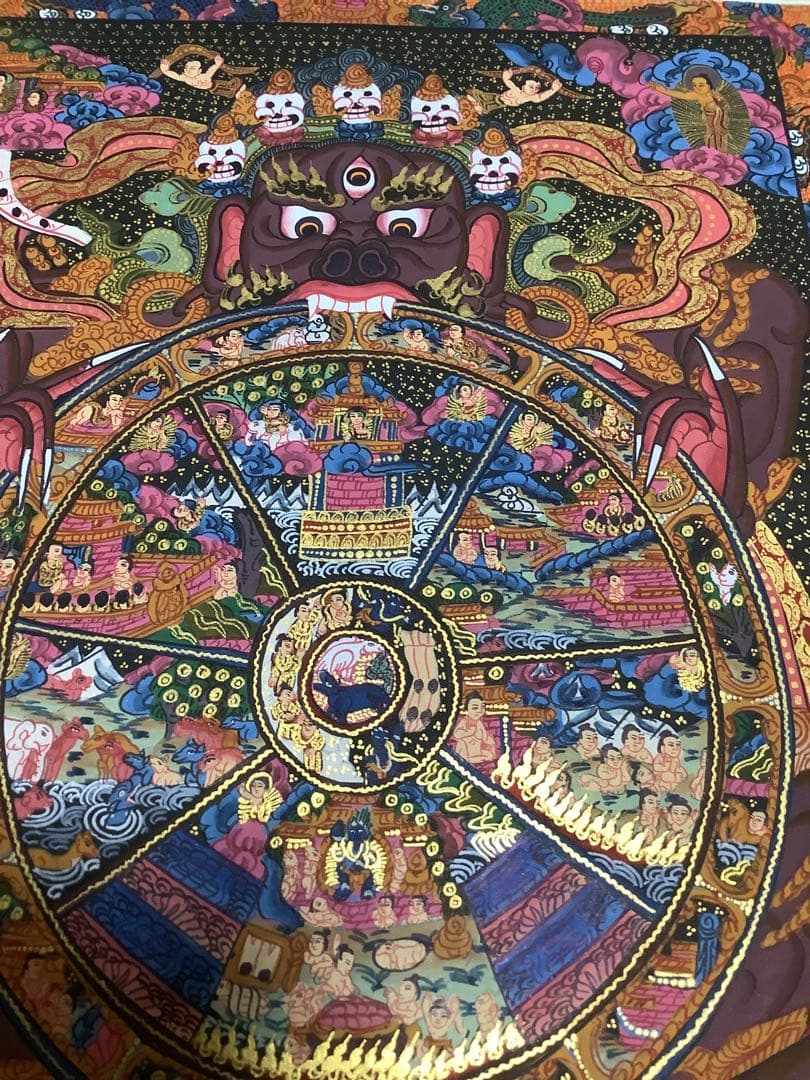 《 チベット密教　新品　1点物 》 六道輪廻　曼荼羅　手描き　仏教　密教　26