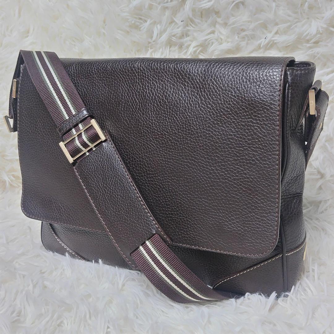 ダンヒル ショルダーバッグ フラップ クロスボディ A4 レザー ブラウン