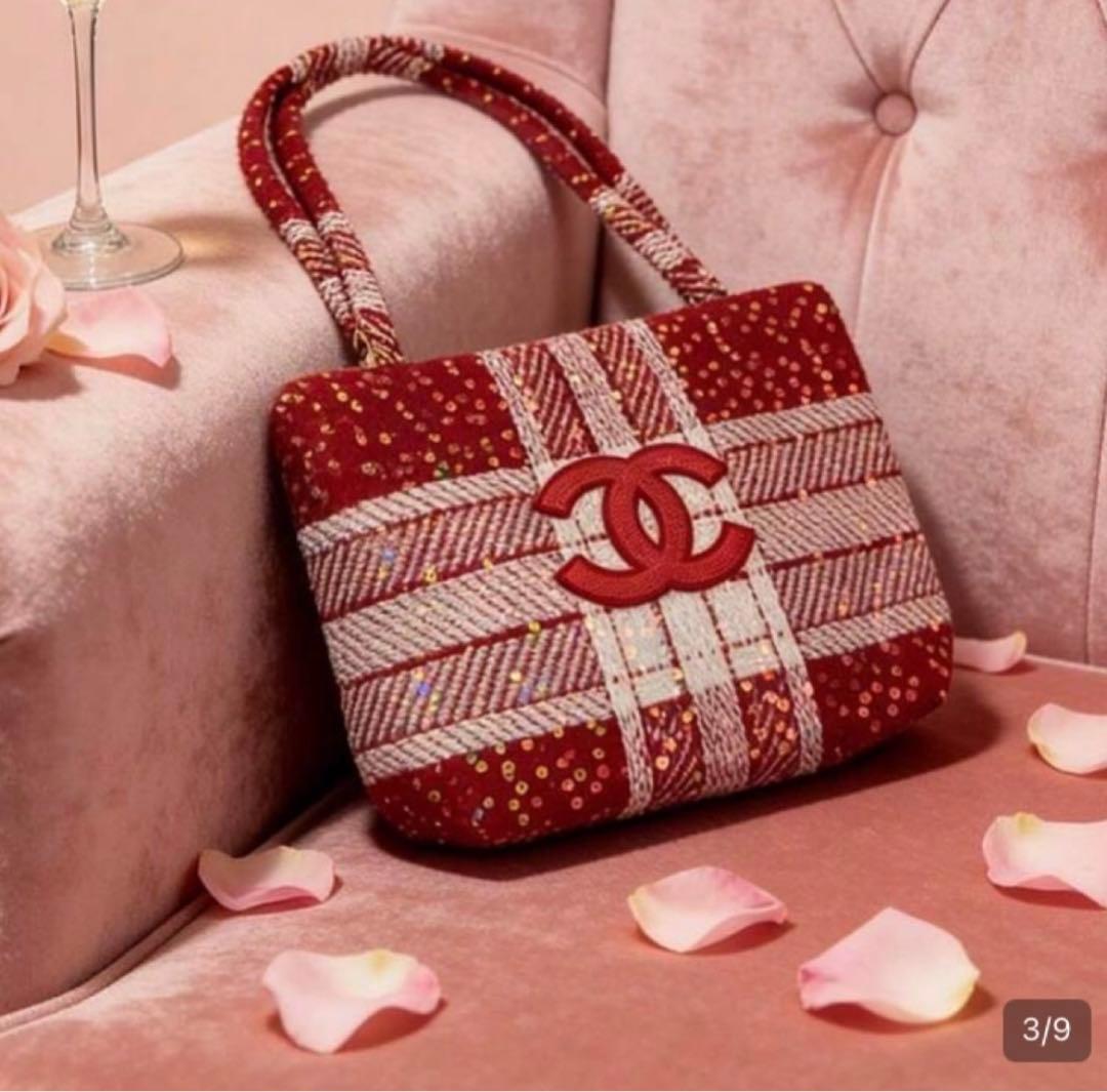 シャネル CHANEL 赤　新品　スパンコール トートバッグ