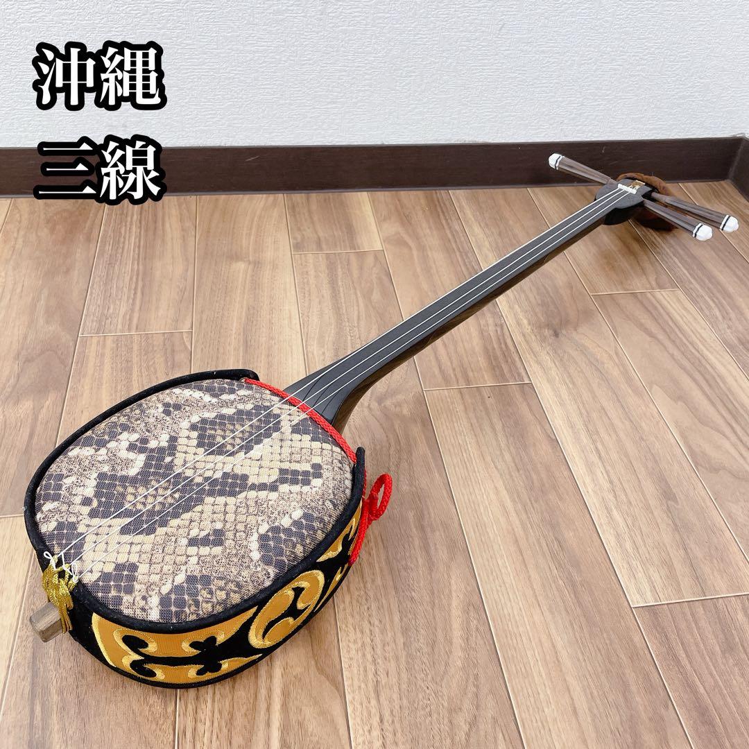 沖縄 三線　人工皮 沖縄三味線 蛇皮一枚張り三線(裏面人工皮タイプ) 13点セット 宮古木
