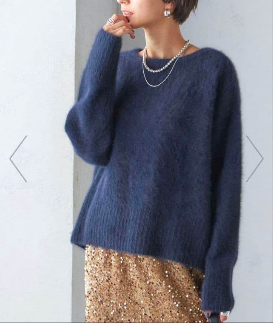 新品・未使用SHIPS　手洗い可能　FOX クルーネック プルオーバー　ネイビー SHIPS（シップス） ニット セーター 「手洗い可能」ビジュー FOX