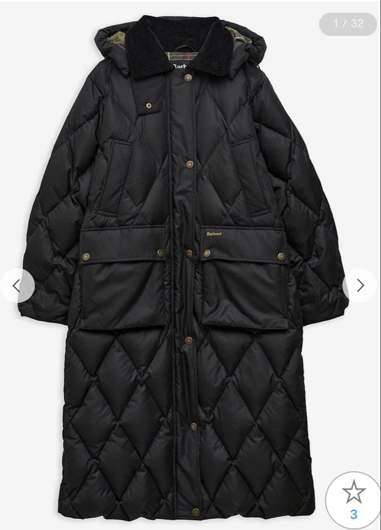 Barbour Yasminキルティング ダウン ジャケット ロング タグ有り