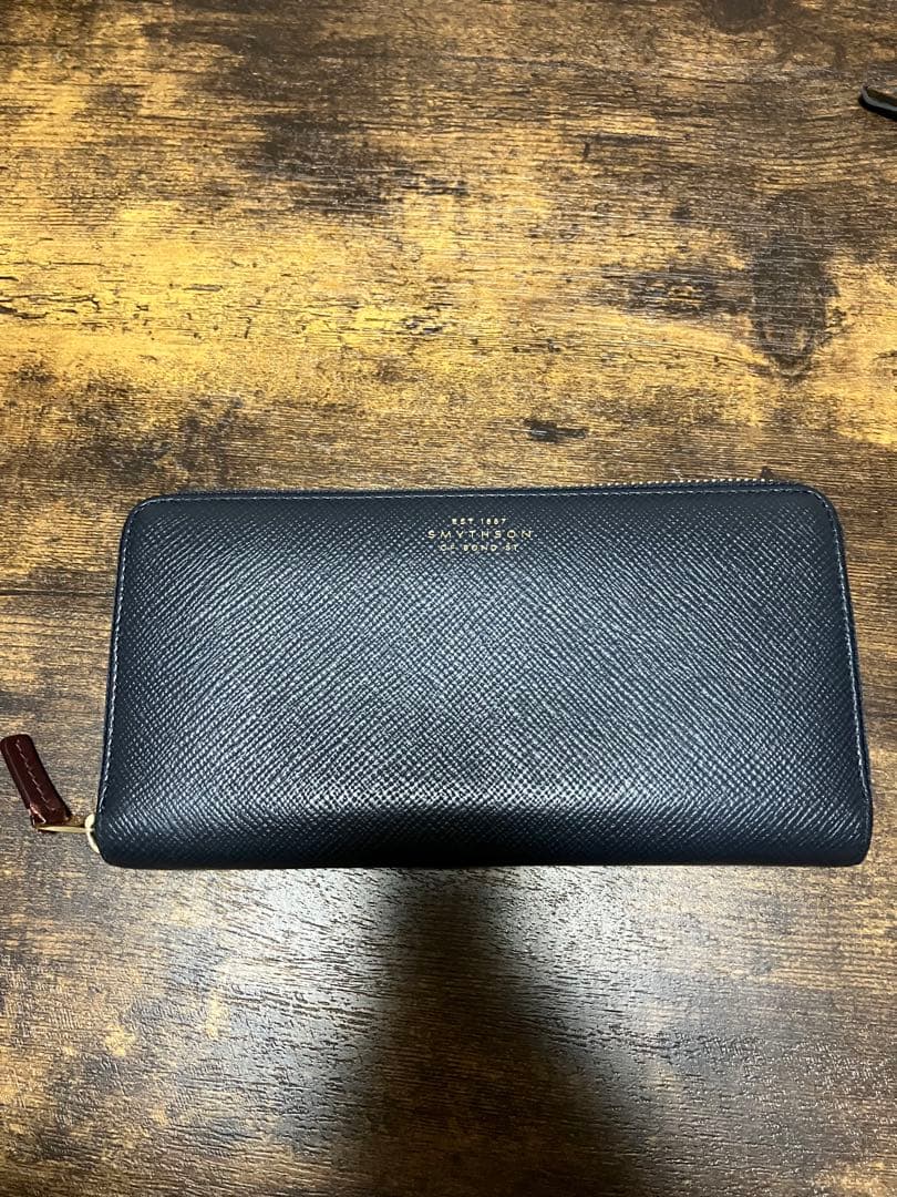 SMYTHSON 長財布 レザージップパース L ネイビー