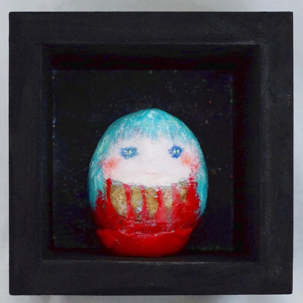 内野隆文　だるま姫　オブジェ　立体作品　古いダルマ・一合枡　アート作品　彫刻